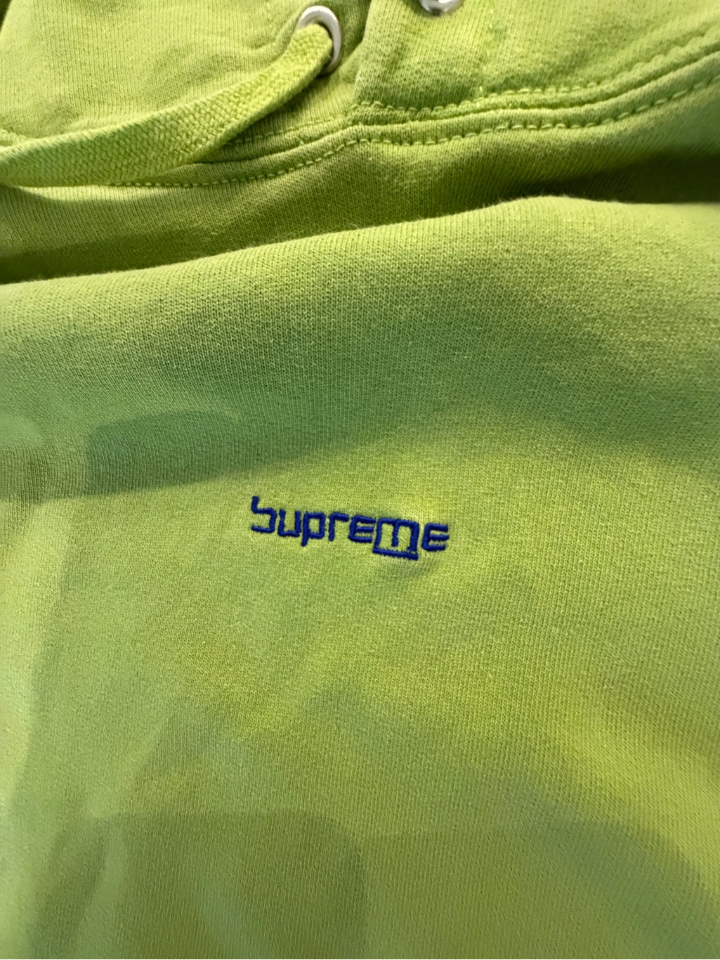 Supreme Lime Green Hoodie With Red Tag